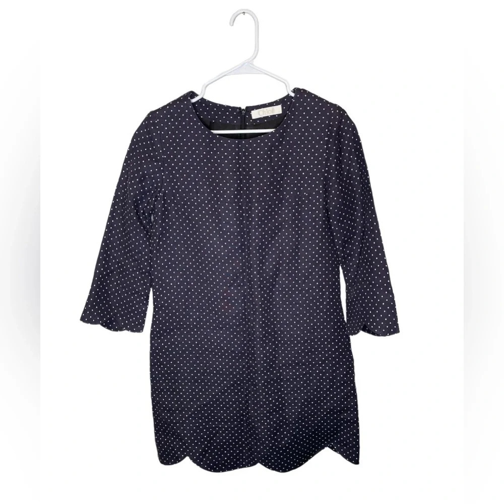 Chloe Navy Blue Polka Dot Scalloped Dress Size EU 38/ US Size 6 With Pockets